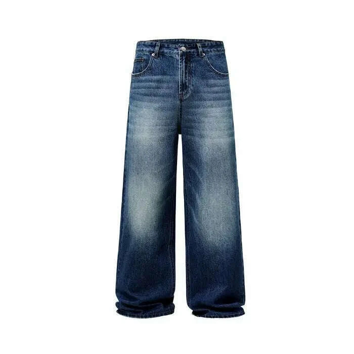 KIMLUD, 4 Colors Autumn Vintage Distressed Men's Baggy Straight Jeans Fashion Korean High Street Denim Pants Streetwear Male cargo, KIMLUD Womens Clothes