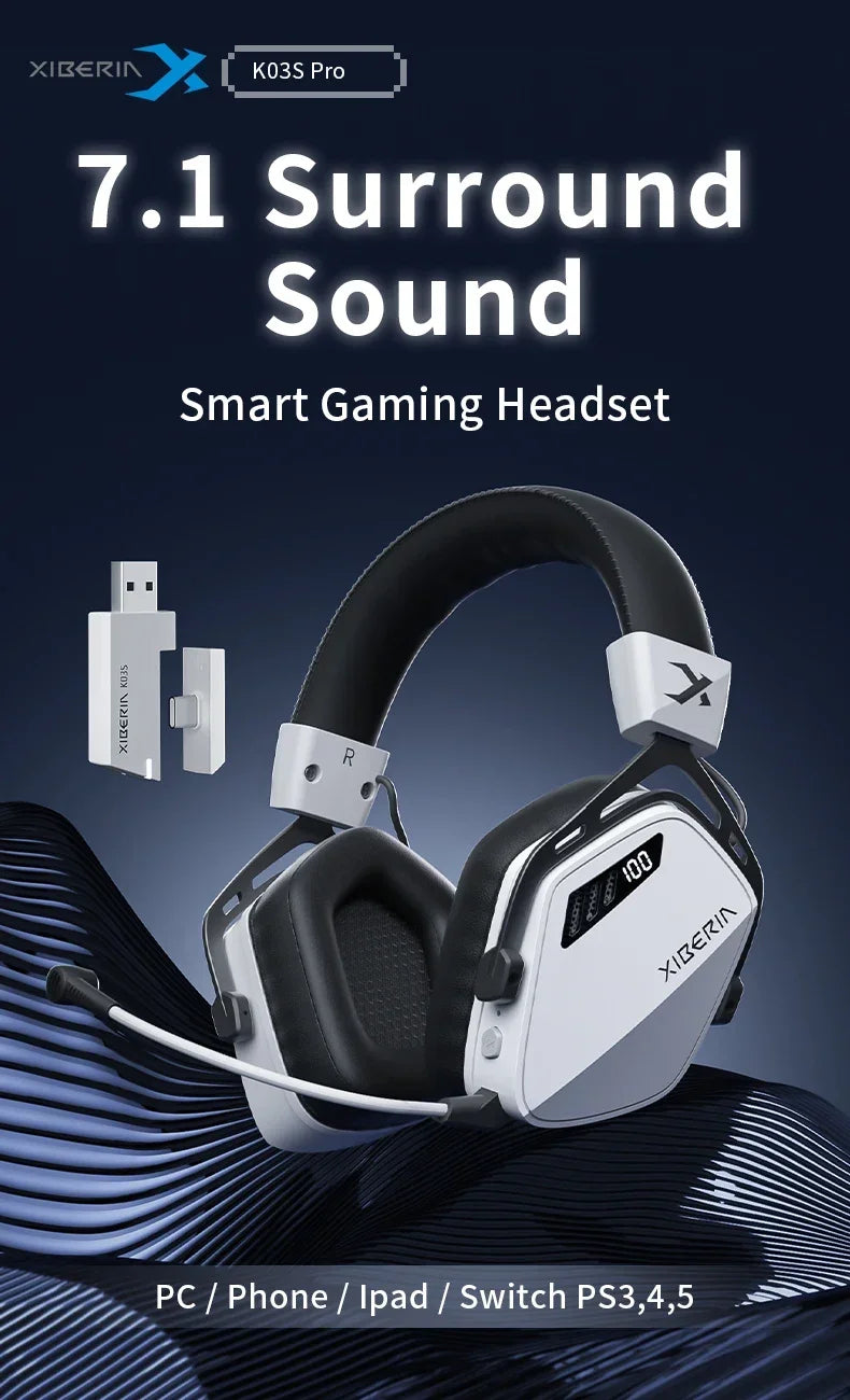 XIBERIA K03S Pro Wireless Headsets Gamer HiFI Surround Sound 2.4GHz 4 Mode 7.1 Gaming Headphones 2000mAh Battery Low Latency IEM