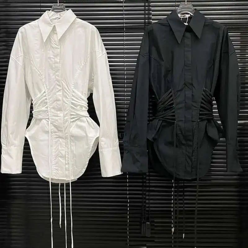 Long Sleeve Shirt – Waist Strap – Loose Silhouette | KIMLUD