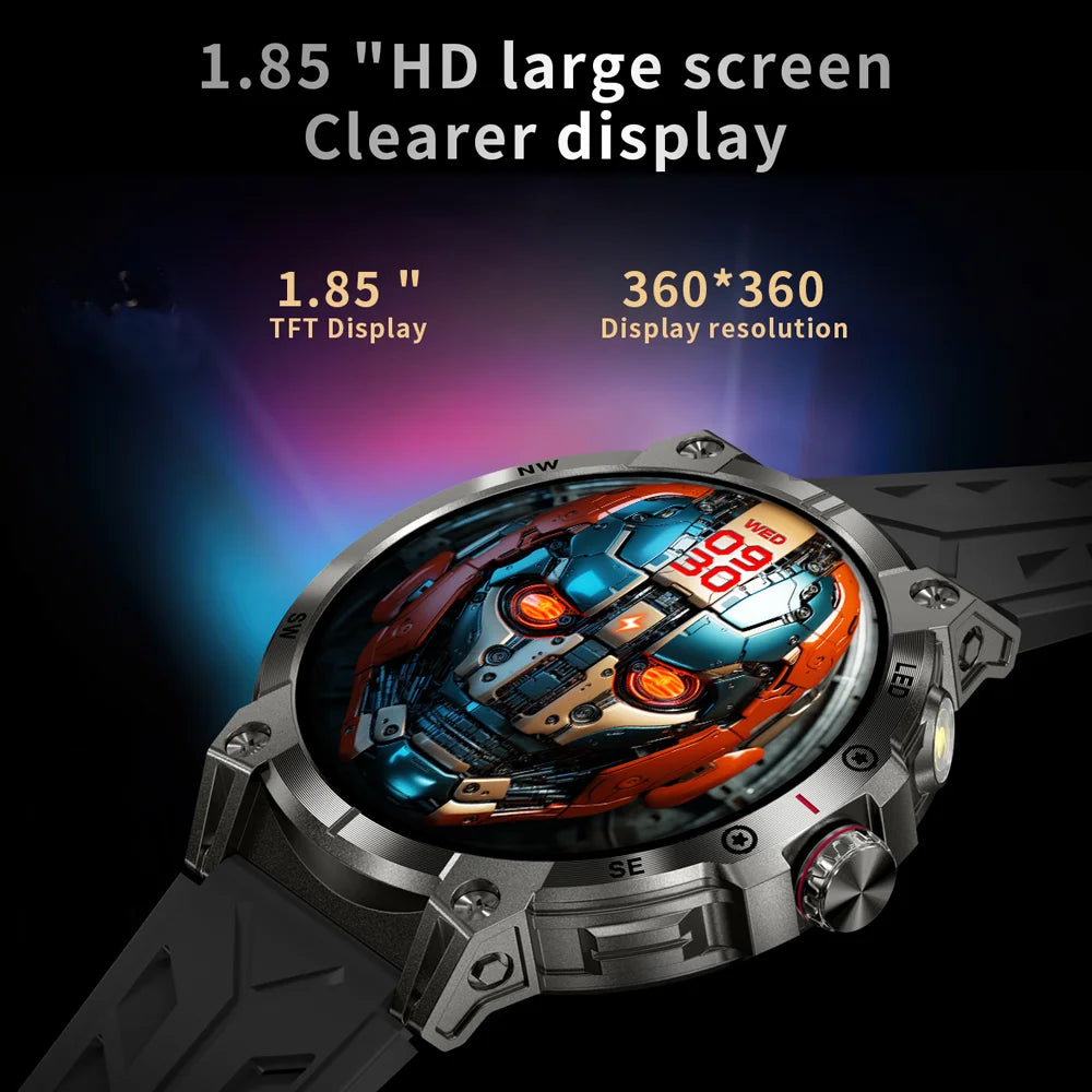Military Smart Watch Men 760mAh Large Battery LED Flashlight Compass 1.8"HD Screen Heart rate Waterproof BT Call Smartwatch New
