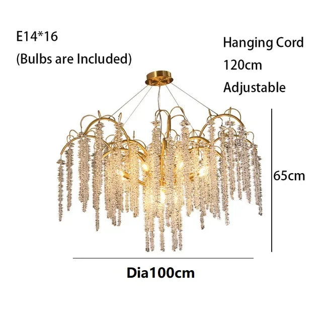 2024 Luxury Gold Glass LED Lights Ceiling Chandeliers Crystal Hanging Pendant Lamps Home Decor for Dining Room Lustres