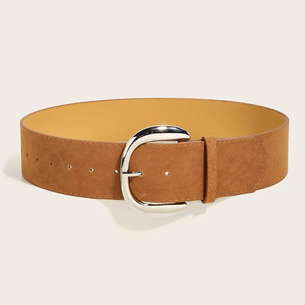 Suede Leather Wide Belt Pin Buckle — Black | KIMLUD