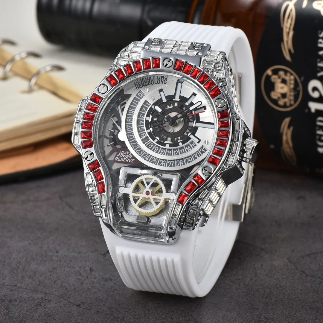 Luxury Diamond Case Mens Quartz Watches — Black | KIMLUD