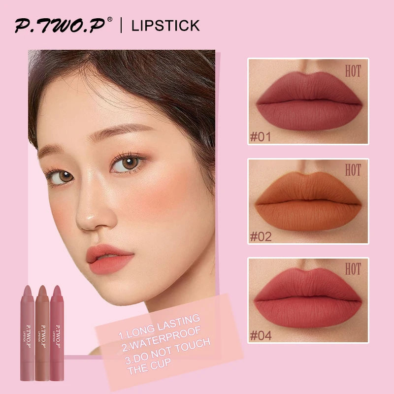 P.TWO.P 3 Pcs Lipstick Set Different Colors Sexy Long Lasting Waterproof Matte Lipstick Pencils Moisturizer Lips Makeup Kit Lip