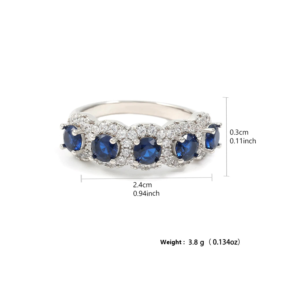 ZAKOLClassic Blue Cubic Zirconia Round Copper Rings For Women Girls Silver Color Metal Crystal Fingers Accessories Jewelry Gifts