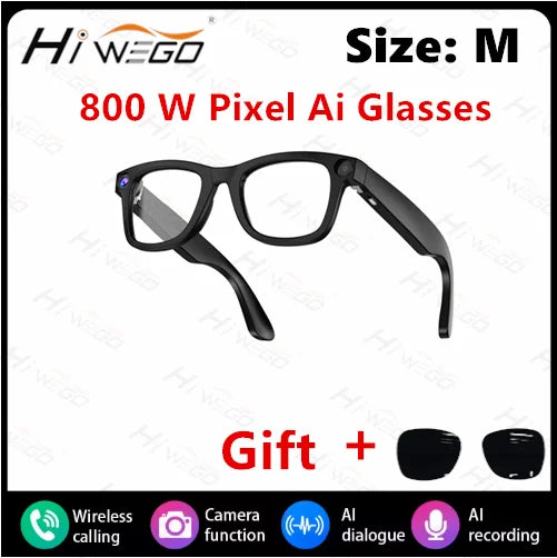 Hiwego New Smart AI Glasses 800W pixel AI Shooting Camera HD Photo Video Voice Call Translation Bluetooth Glasses For xiaomi