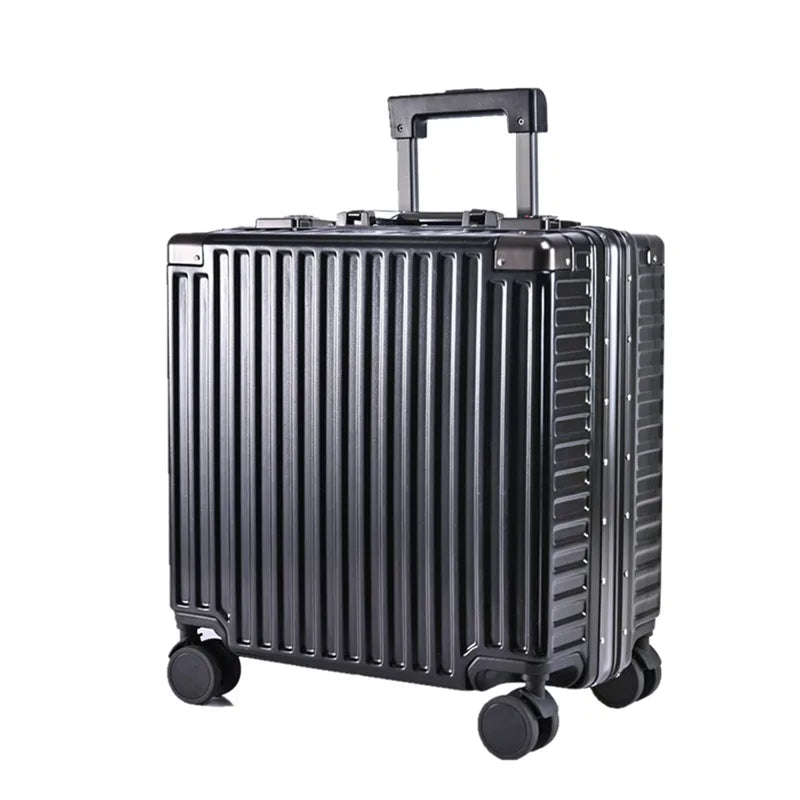Aluminum Frame Carry-On Suitcase Sturdy PC Trolley Case — Black | KIMLUD