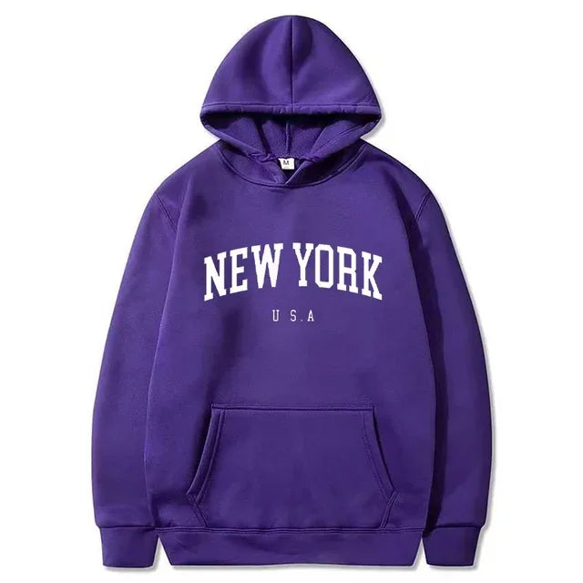 Hoodies – City Letter Graphic – Polyester – Loose Casual | KIMLUD