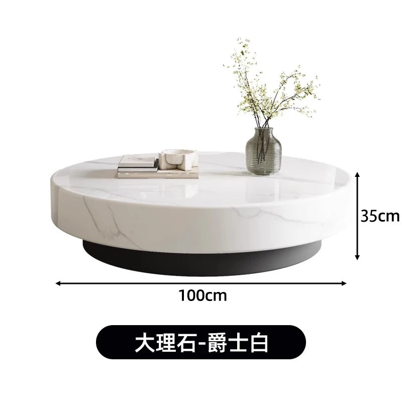 Marble Nordic Minimalist Coffee Table Round Marble Top — White | KIMLUD