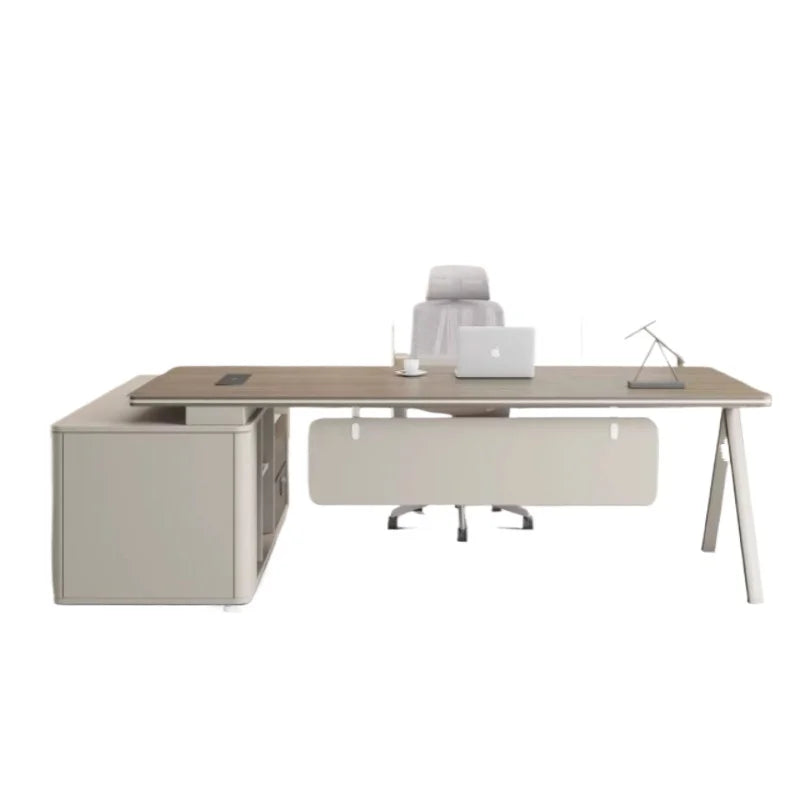 Wooden Executive Desk With Drawers — Ivory | KIMLUD