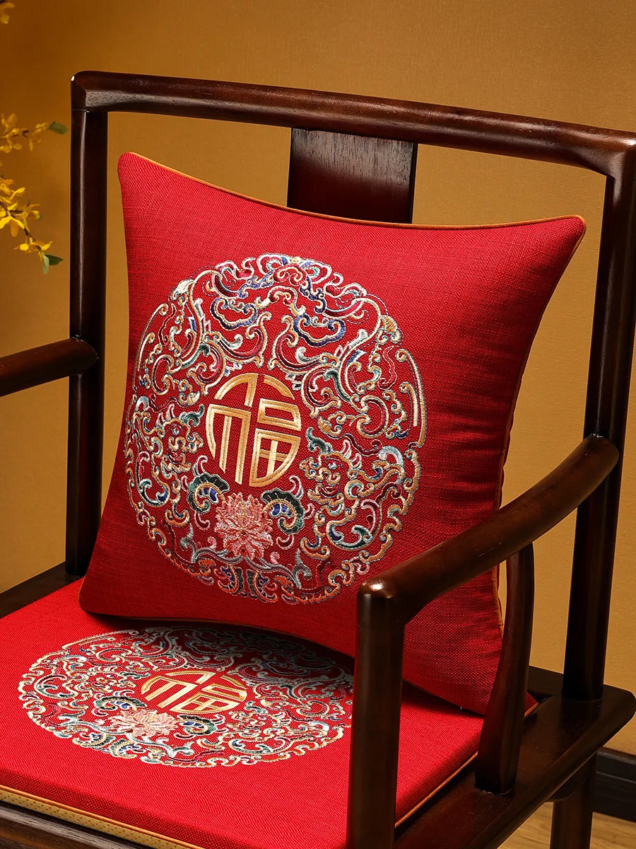 Embroidered Chinese Luxury Cushion Cover 45x45cm Elegant Crane Decorative Linen Pillowcase Living Room Sofa Autumn Pillow Covers