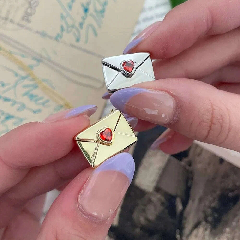 KIMLUD, Gold Color Envelope Necklace Zircon Heart Locket I Love You Necklaces Valentine Jewelry for Girlfriend Women Mothers Day Gift, KIMLUD Womens Clothes