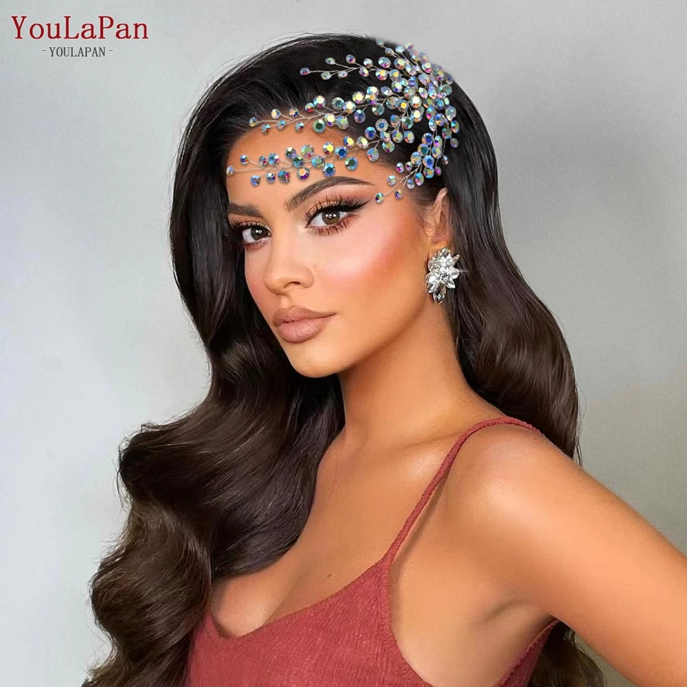 AB Rhinestone Bridal Hair Comb Wedding Accessory — Silver | KIMLUD