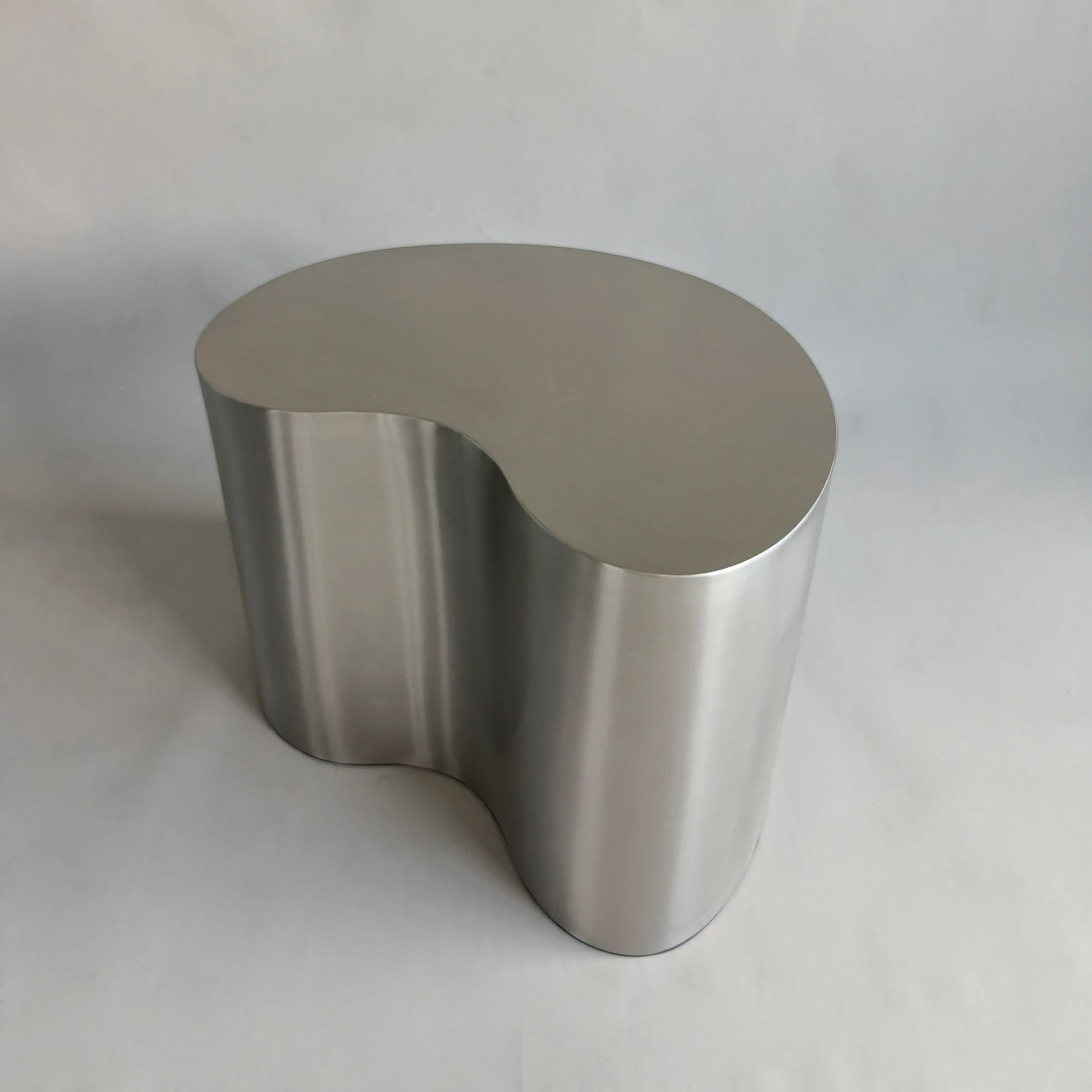 Industrial Metal Coffee Table Sculptural — Brushed Stainless Steel | KIMLUD