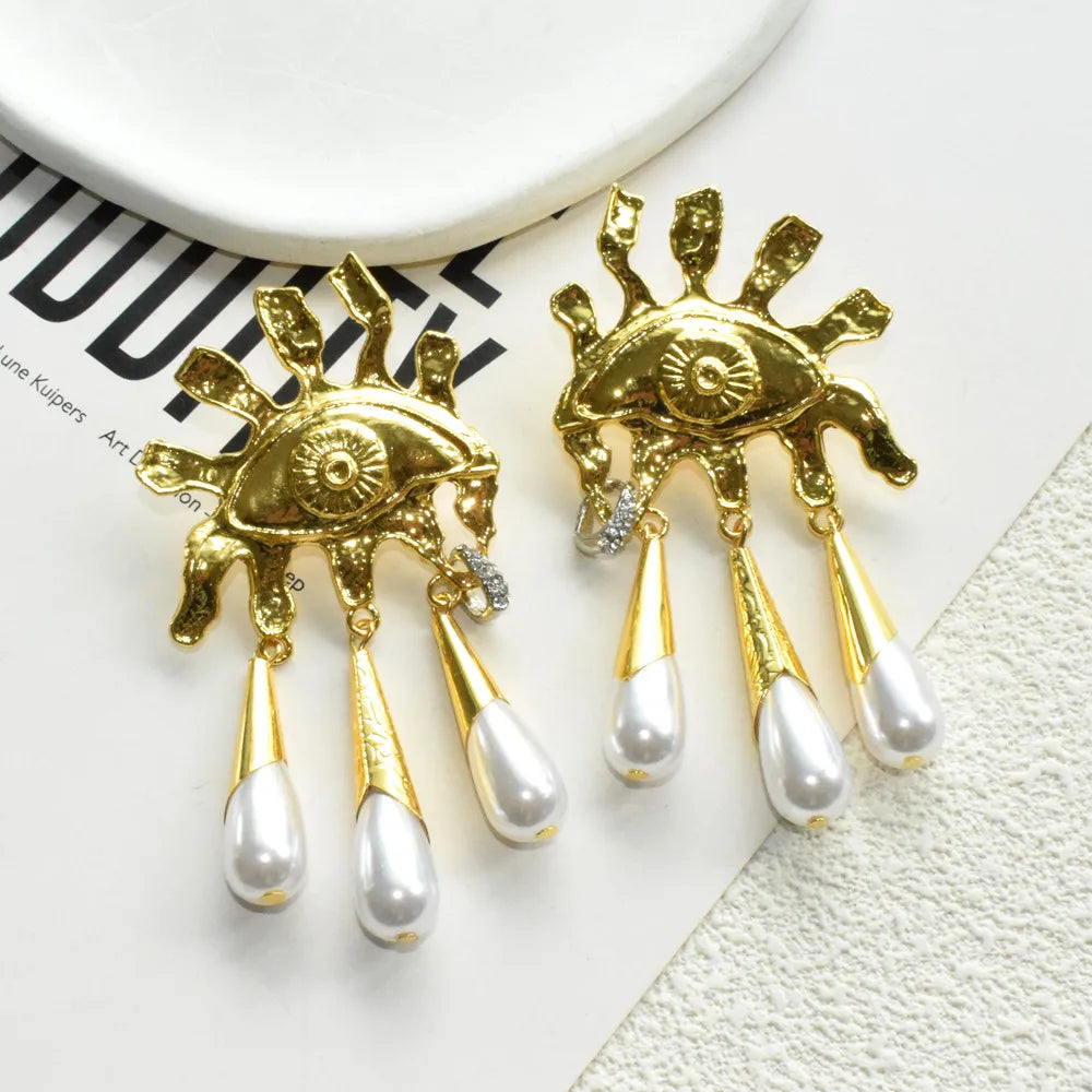 Gold-Plated Metal Alloy Eyes Dangle Earrings — Gold | KIMLUD
