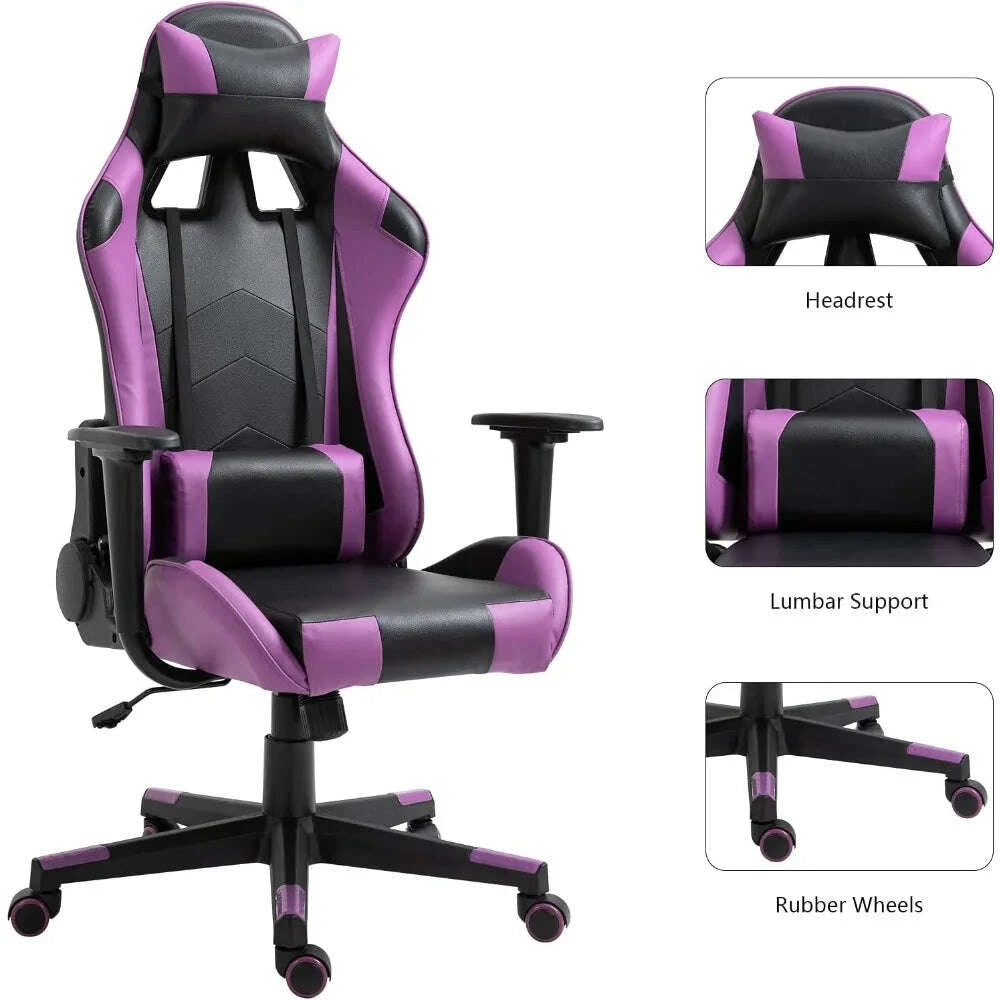KIMLUD, Modern-Depo Gaming Chair Recliner, Ergonomic Swivel Office Computer Desk Chair with Headrest Lumbar Support, Black Purple, KIMLUD Womens Clothes