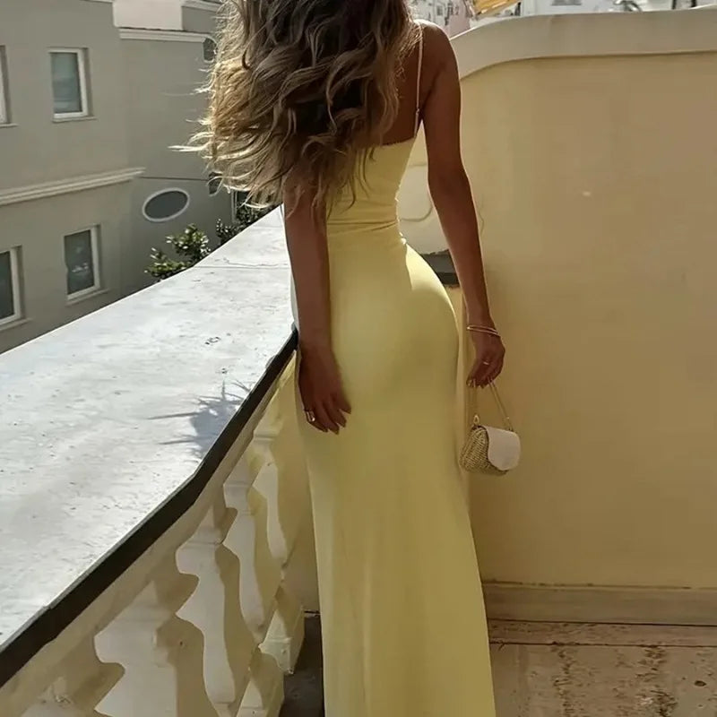 Trendix Women Slim Elegant Maxi Dress Summer Solid High Waist Long Suspender Dresses Vacation Party Sexy Backless Beach Dress
