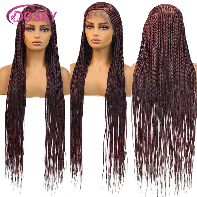 Full Lace Wig – 36 Inch – High Temperature Fiber – Burgundy | KIMLUD