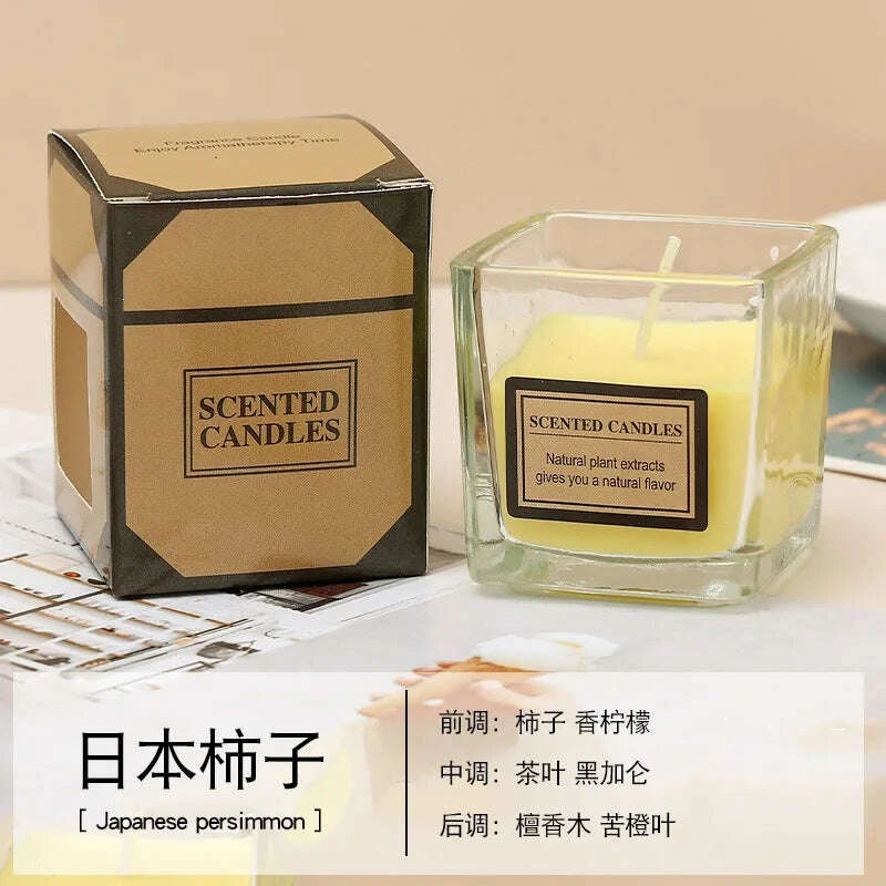 KIMLUD, Candy Color Fragrance Candle Fragrance Environment Glass Square Cup Bedroom Household Decoration Small and Fresh, KIMLUD Womens Clothes