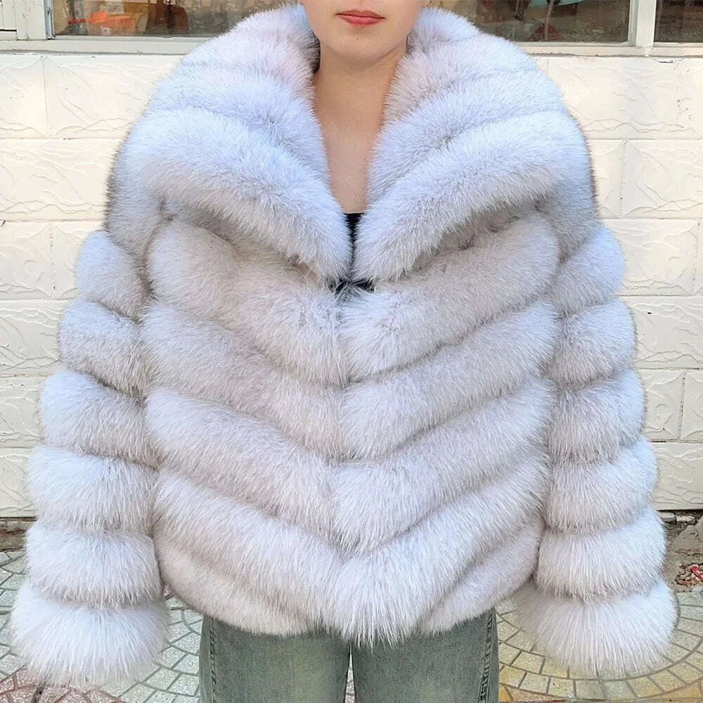 KIMLUD, QUEENTINA Winter New Women's Real Fox Fur Coat With Collar Overcoat Leather Female Natural Plus Size, KIMLUD Womens Clothes