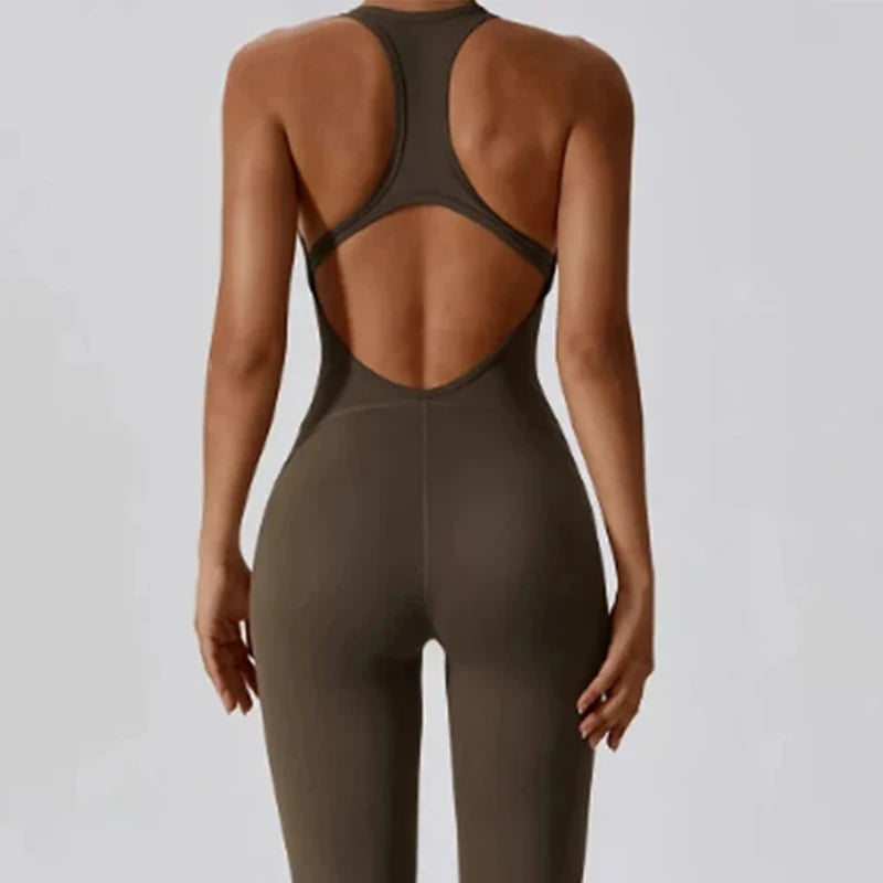 Nylon Tracksuit Jumpsuit Bodysuit — Athletic One-Piece Yoga Set — Black | KIMLUD