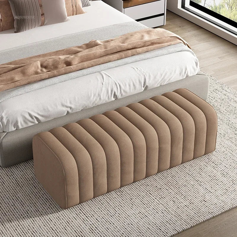 Nordic Minimalist Fabric Stool Shoe-Changing Hallway Bench With Soft Padded Seat — Light Gray | KIMLUD