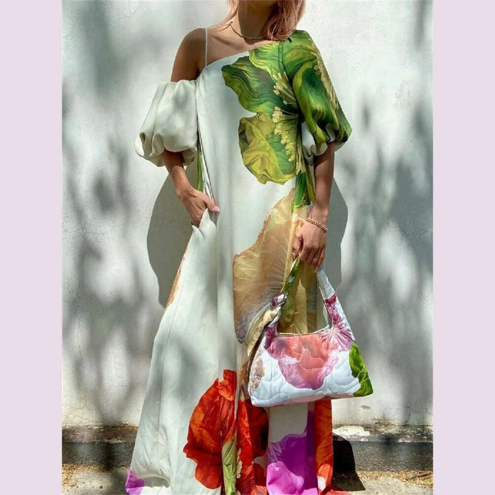Yeezzi Women's Dress 2025 New Summer Floral Print One-shoulder Elegant Party Evening Maxi Dresses Fashion Vacation Beach Dress Yeezzi Women's Dress 2025 New Summer Floral Print One-shoulder Elegant Party Evening Maxi Dresses Fashion Vacation Beach Dress