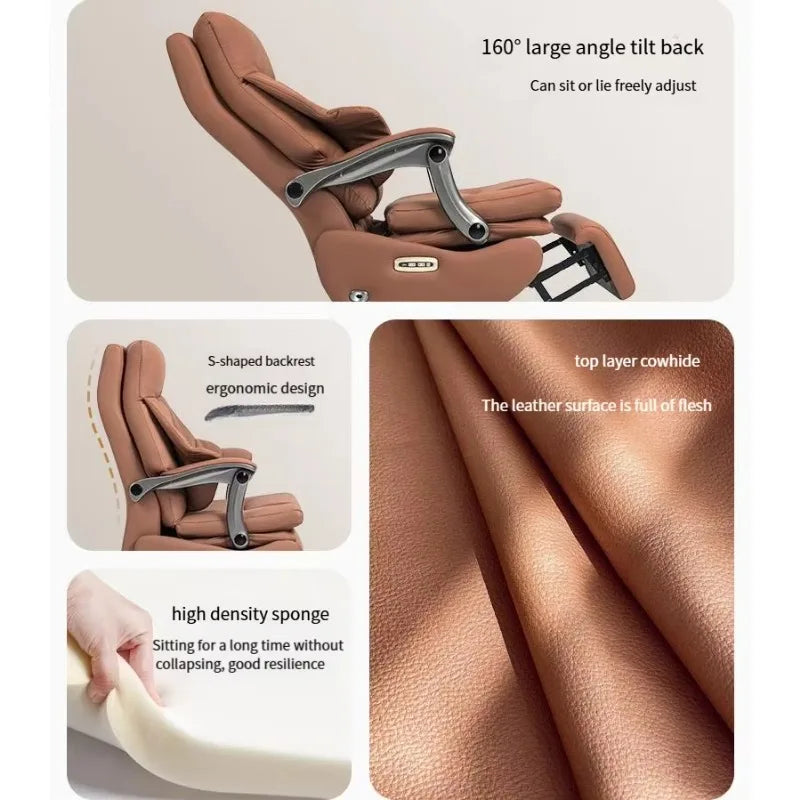 Leather Executive Chair With Electric Massage — Tan | KIMLUD