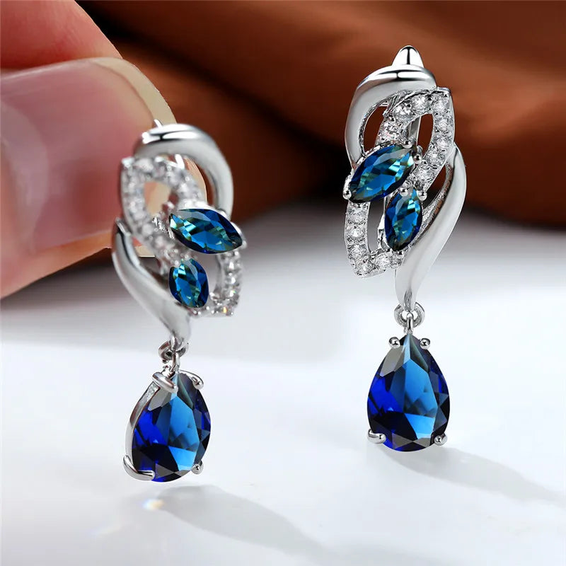 Crystal Zircon Clip Earrings Rainbow Stone — Blue | KIMLUD