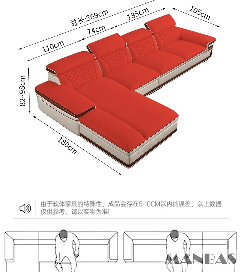 Genuine Italian Leather Sofa Set With Adjustable Headrests — Ivory | KIMLUD