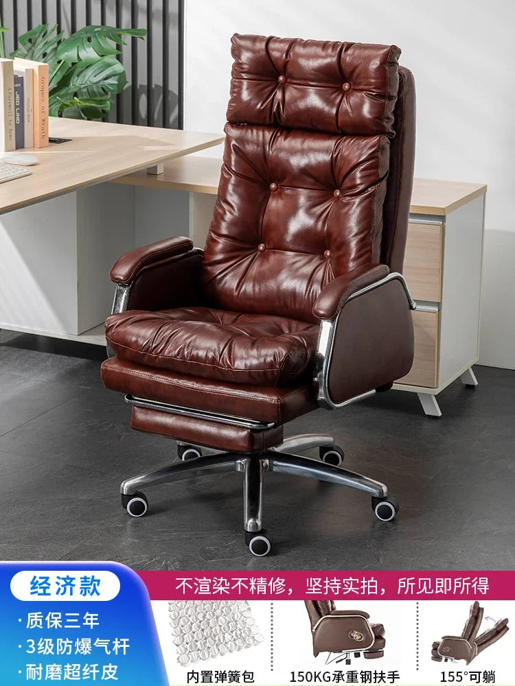 Leather Executive Chair — Tufted High-Back Recliner — Dark Brown | KIMLUD