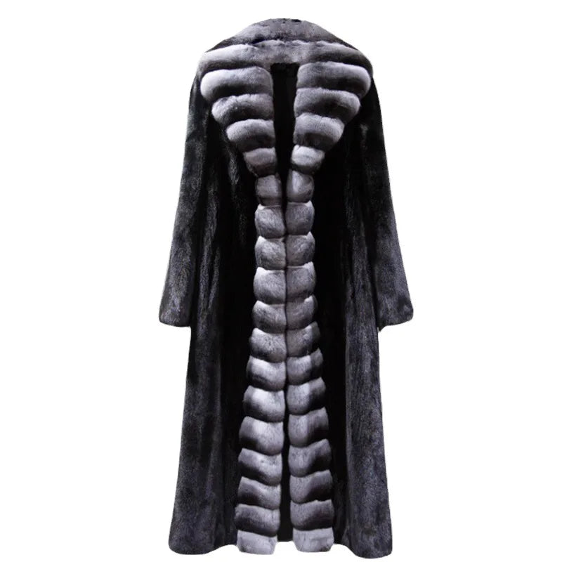 Long Faux Fur Coat Women Autumn Winter Large Jacket Overcoat White Turn Down Collar Pockets Thick Coat Warm Jackets Maxi Coats