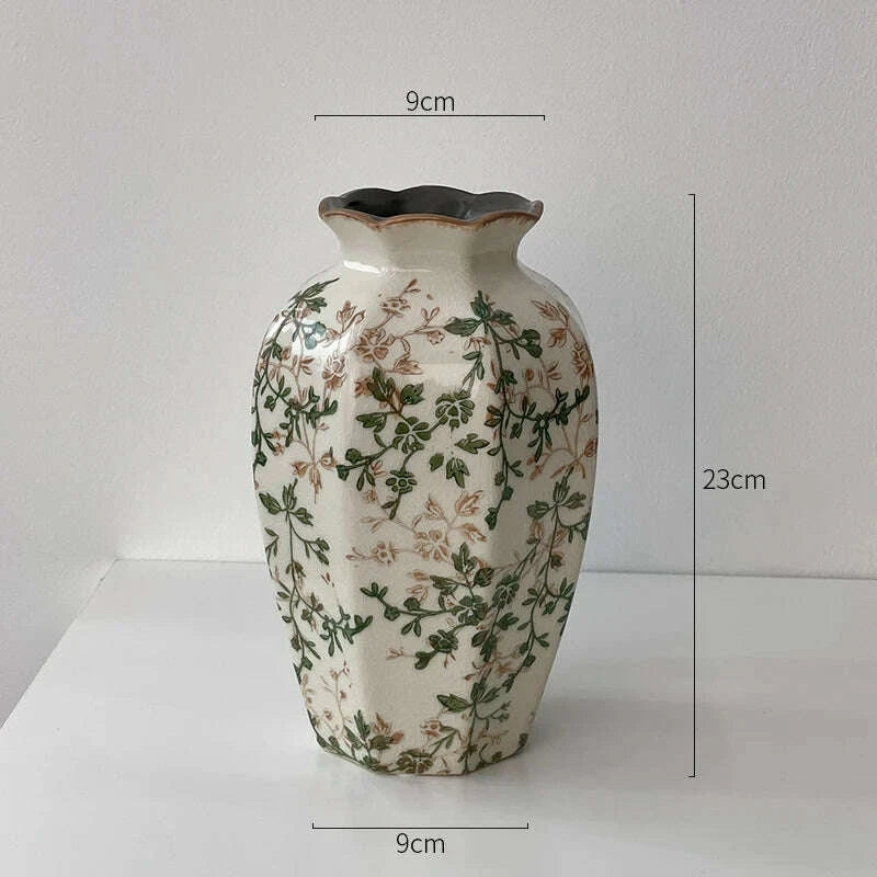KIMLUD, New Chinese ceramic vase dried flower water flower arrangement retro living room entrance decoration ornament small and fresh, KIMLUD Womens Clothes