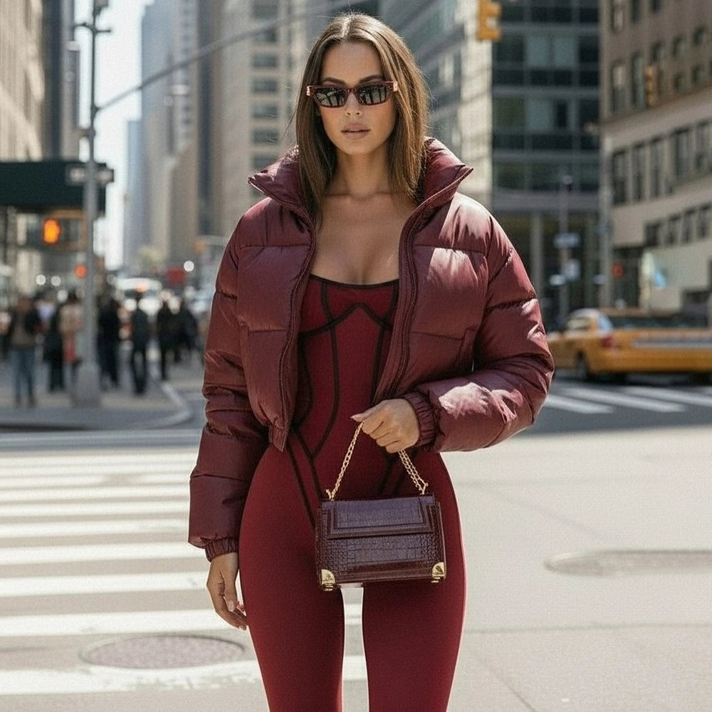 Backless Jumpsuit Long Sleeve High Waist Hollow Out — Burgundy | KIMLUD