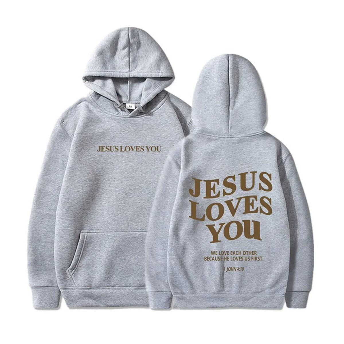 Pullover Hoodie - Jesus Loves You Print - Cotton-Polyester | KIMLUD
