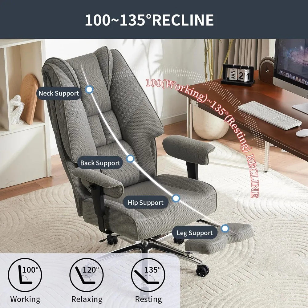 Leather High-Back Office Chair Ergonomic Lumbar Support — Black | KIMLUD