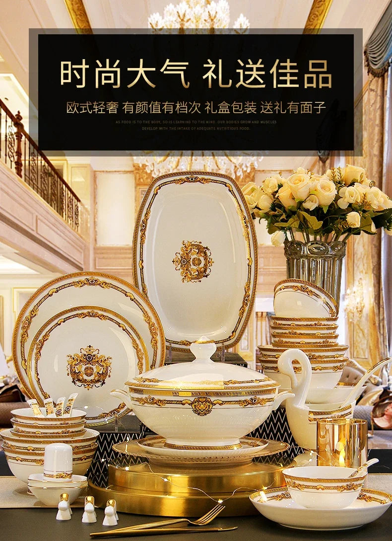 Gilded Bone China Dinnerware Set 60-Piece — Ivory | KIMLUD