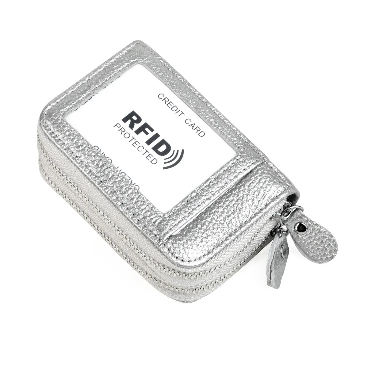 Genuine Leather Wallets RFID Blocking Double Zipper — Black | KIMLUD