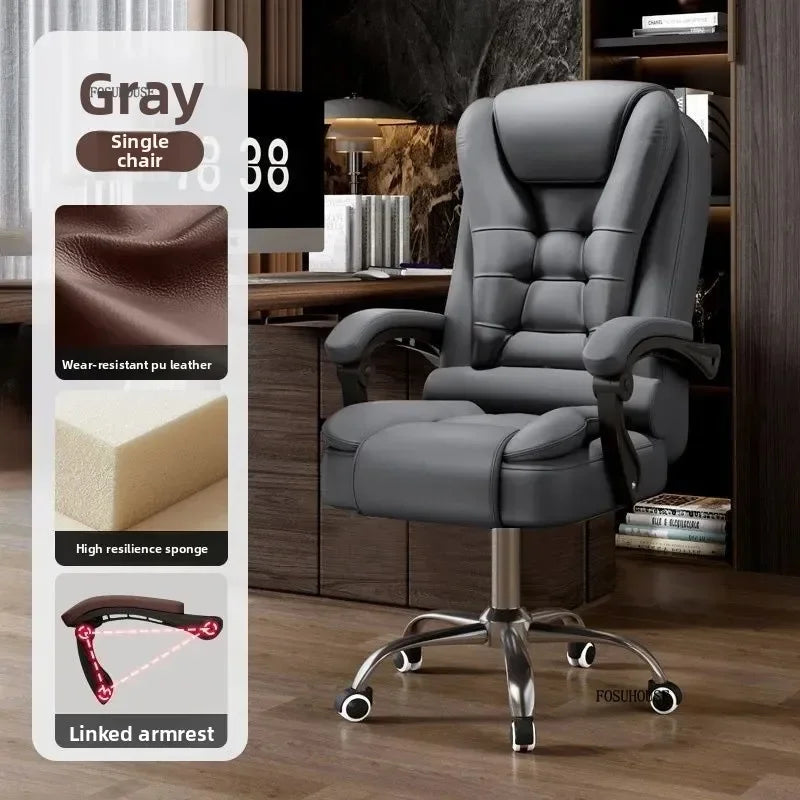 Office Chair – Ergonomic Reclining Backrest – Synthetic Leather | KIMLUD