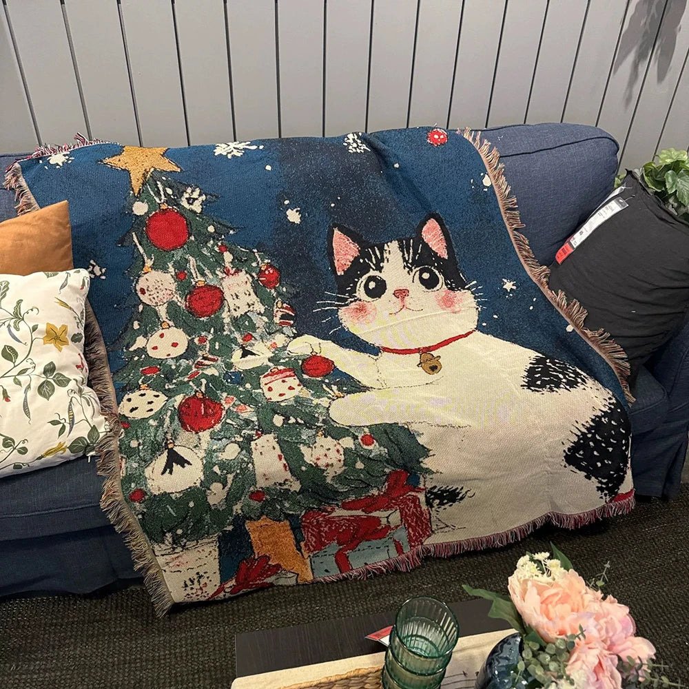 Retro Village Sofa Blanket Cotton Thread Throw Christmas Living Room Leisure Sofa Cover Winter Knitted New Years Gifts Blankets