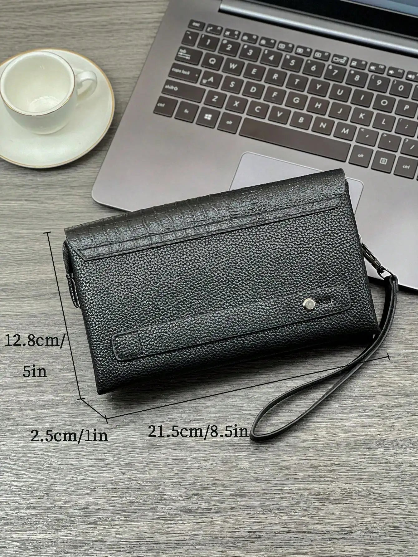 PU Clutch Bag Textured Crocodile Pattern — Black | KIMLUD