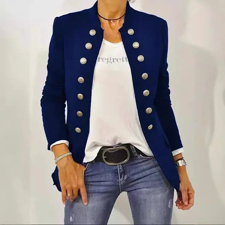 Everyday Stand Collar Long Sleeve Double Breasted Jacket Women Spring Fashion Slim Fit Top Elegant All-match Jacket Outerwear