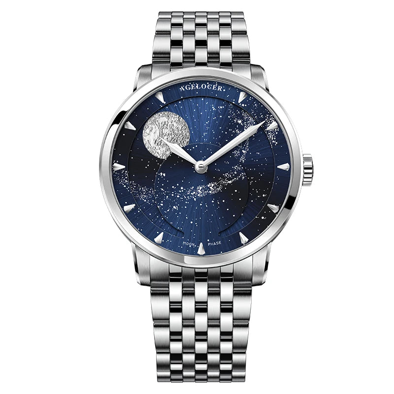 AGELOCER Original Astronomer Watch Men's Business Luxury Gold Watch Automatic Mechanical Moon Phase Watch Birthday Gift for Men