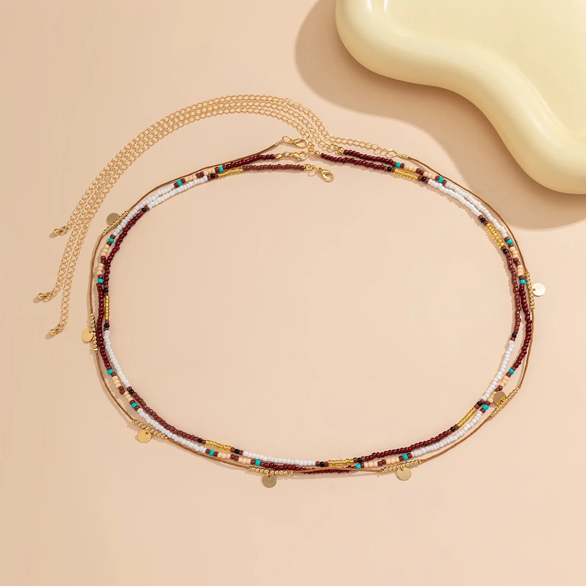 Bohemian Seed Bead Waist Chain Acrylic Multilayer — Earth Tones | KIMLUD