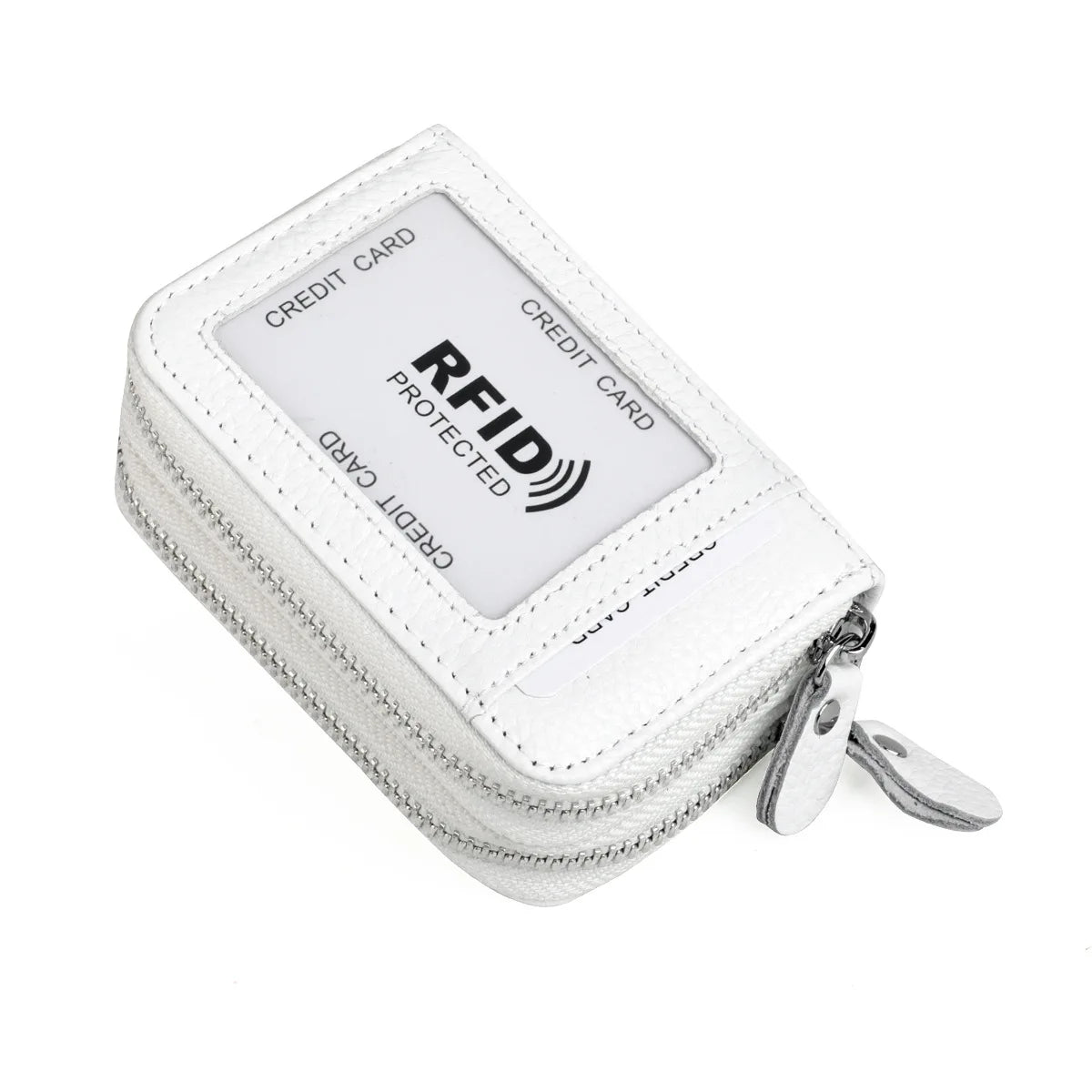 Genuine Leather Wallets RFID Blocking Double Zipper — Black | KIMLUD