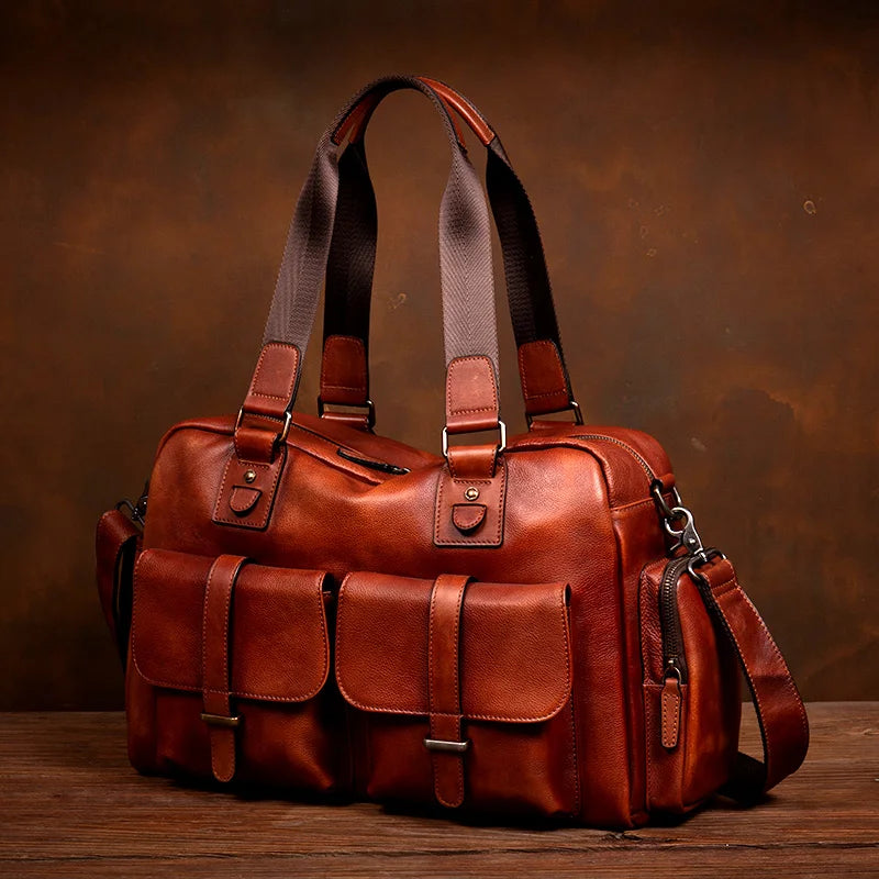 Bags & Handbags Genuine Leather Travel Bag Layered — Black | KIMLUD
