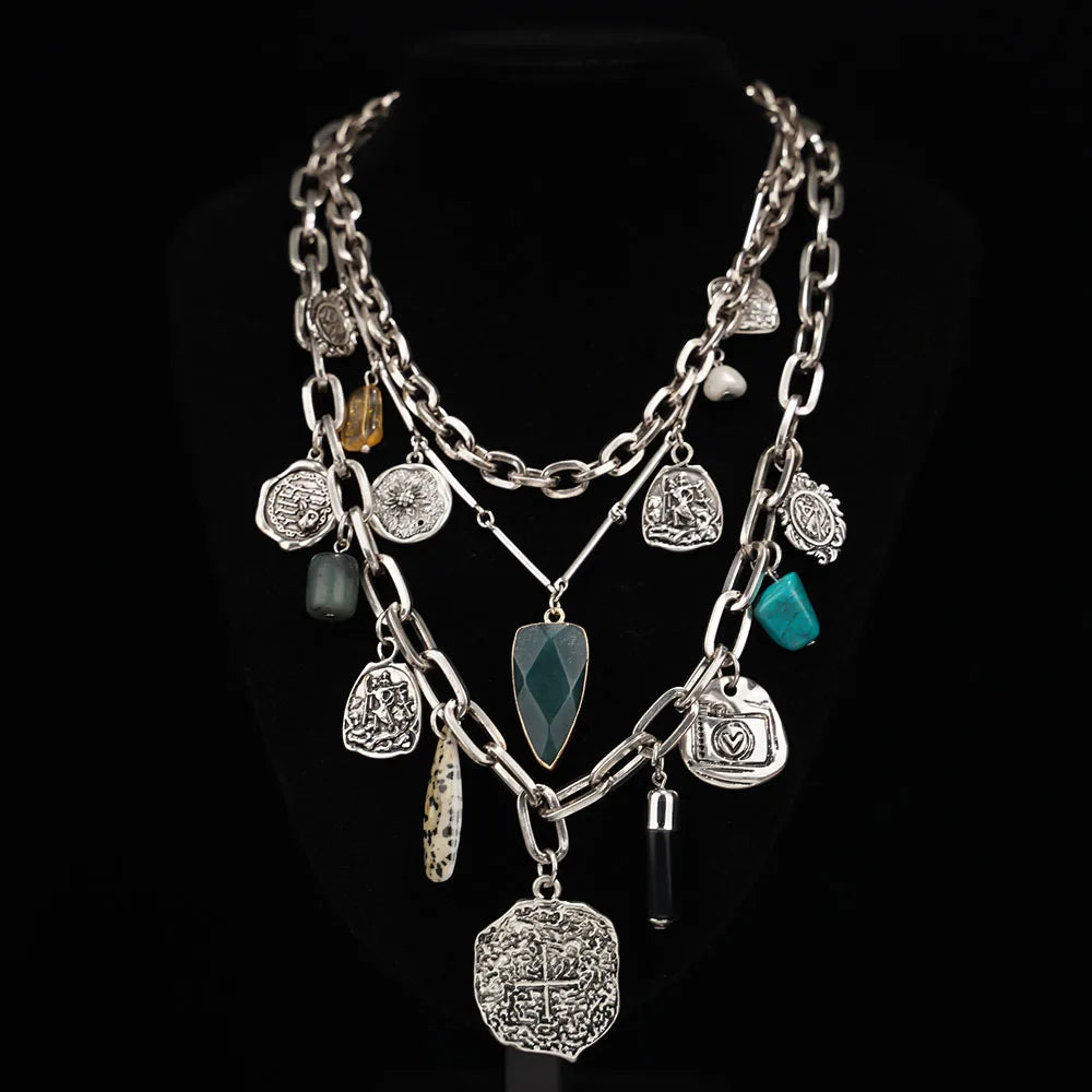 Irregular Shape Pendants Necklaces Multi-Layered Design — Silver | KIMLUD