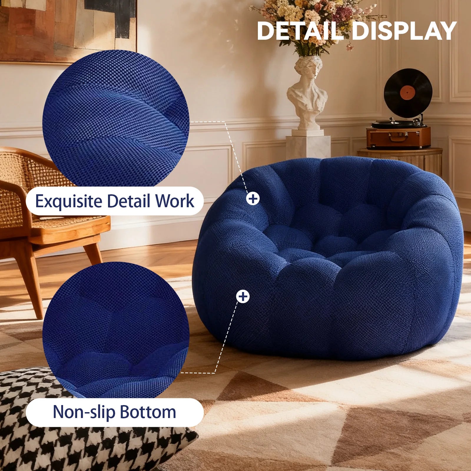 Adult/Child Memory Foam Bean Bag Chair, Small Bubble Chair for Bedrooms, Honeycomb-shaped Curved Sofa Suitable for Living Rooms