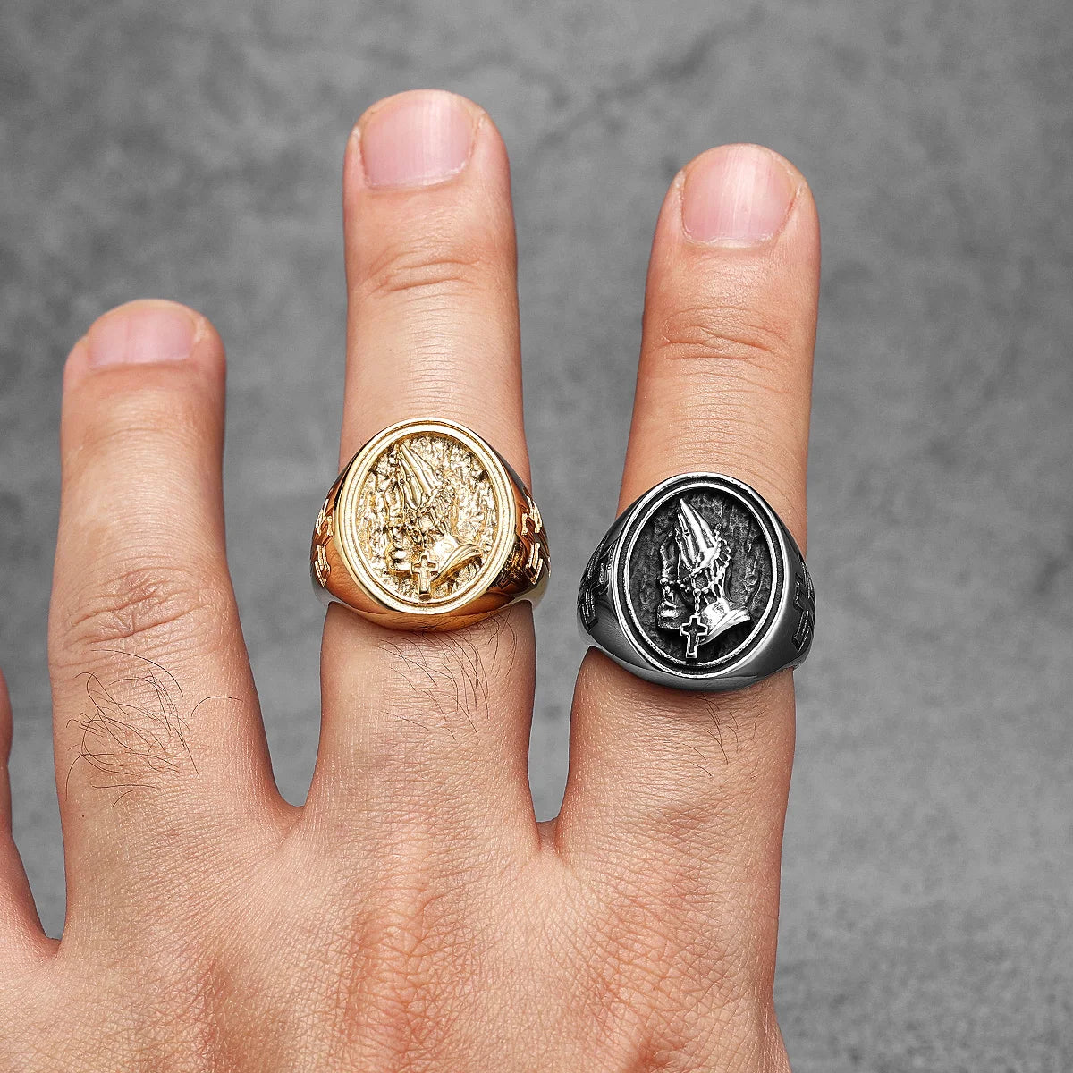 Pray Hand Cross Stainless Steel Men Rings Punk New In For Male Women Fashion Jewelry Creativity Gift Wholesale Dropshiping