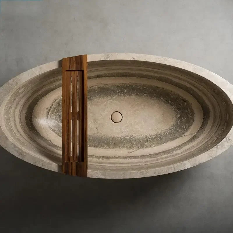 Customizable Freestanding Marble Bathtub Natural Stone Tub, Luxury Soaking Tub for Villa/Hotel, 180cm Carrara Royal Cream Bath